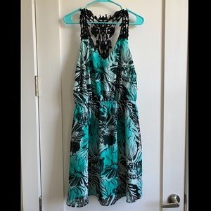 Blue floral dress with crochet straps